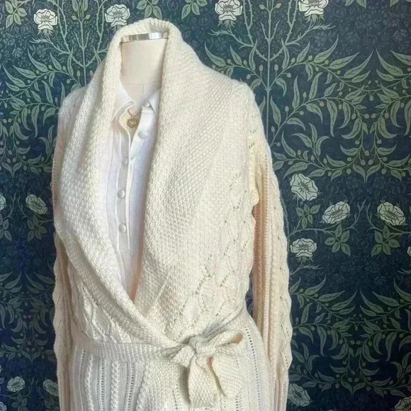 Elie Tahari Cream Merino Wool Knit Wrap Cardigan - Picture 2 of 13